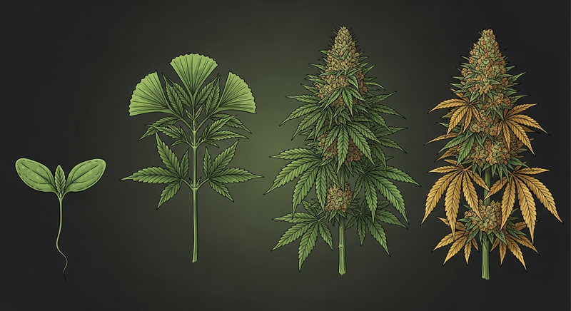 4 fáze růstu rostliny konopí